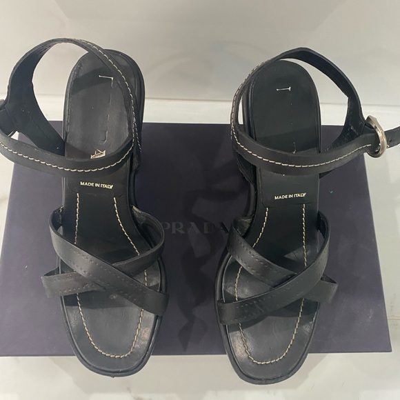 PRADA Leather Strappy Platform Wedge Sandals - Picture 5 of 8